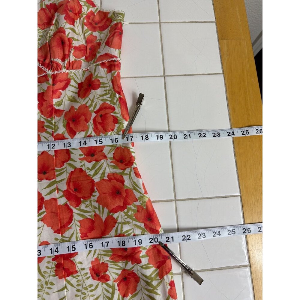 NWT Ann Taylor Coral-Red Poppy Floral Cotton  Summer Midi Dress  Size 10 - Picture 14 of 16